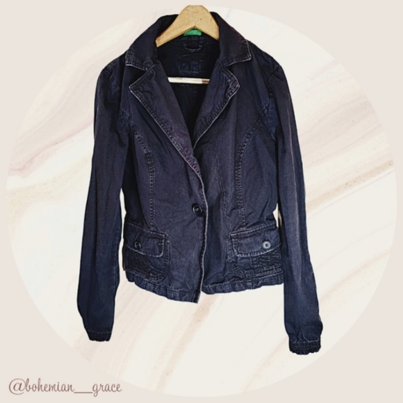 ✨3\$15 United Colors Of Benetton Black Denim Jacket size XS - Picture 3 of 4